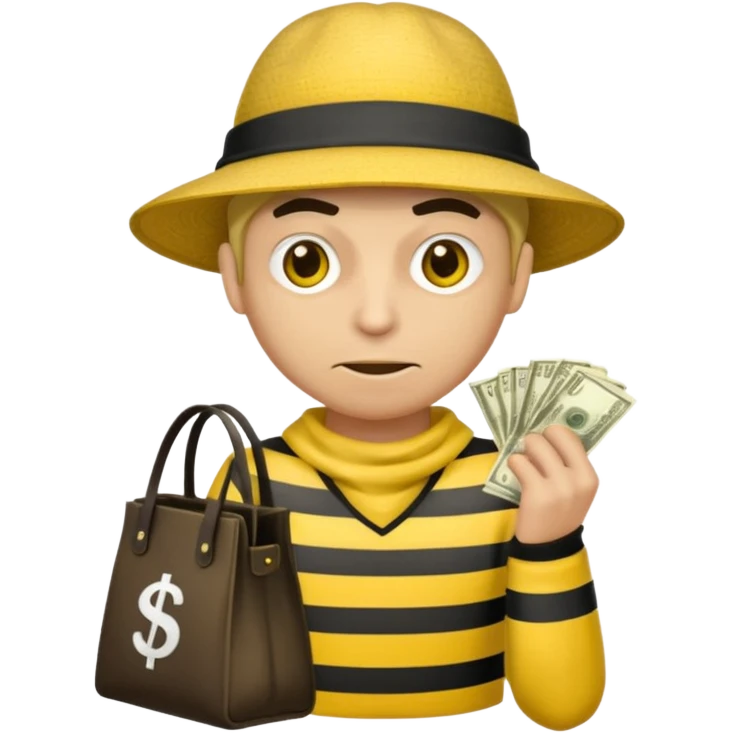 A Robber that just robes a bank** and that has yellow and black stripes that has a bag qith money inside with a chapeau and that looks mean emoji