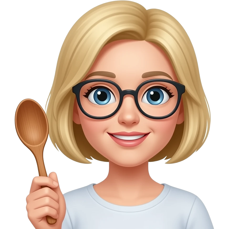 blonde woman glasses wooden spoon very short hair emoji