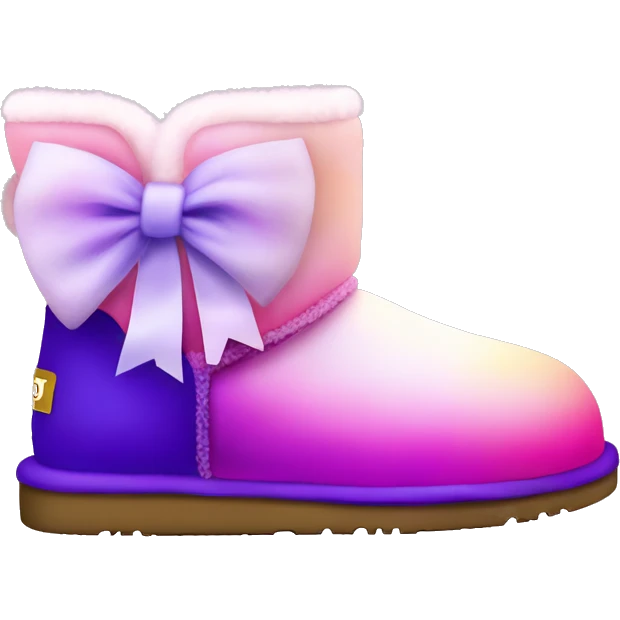 Realistic pair of pink to purple ombre fur Ugg boots with silk ribbon bows. emoji