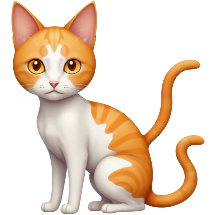 full body of tiny + skinny ginger and white cat with deep orange eyes and triangular shaped face emoji