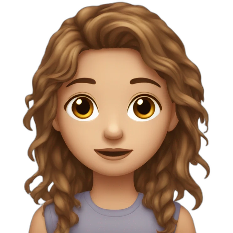 Messy long brown haired girl with hazel eyes and little birthmark on neck emoji