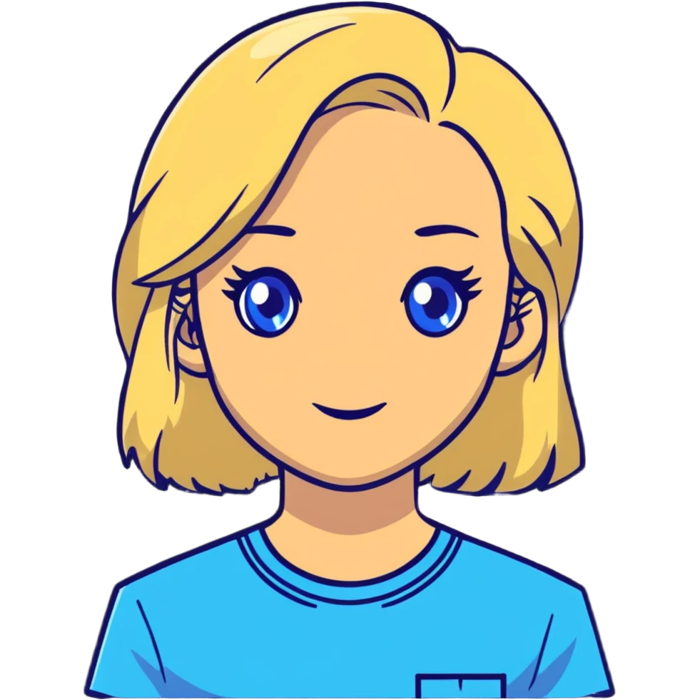 light gentle 20 year old girl in a shirt, light hair, blue eyes emoji