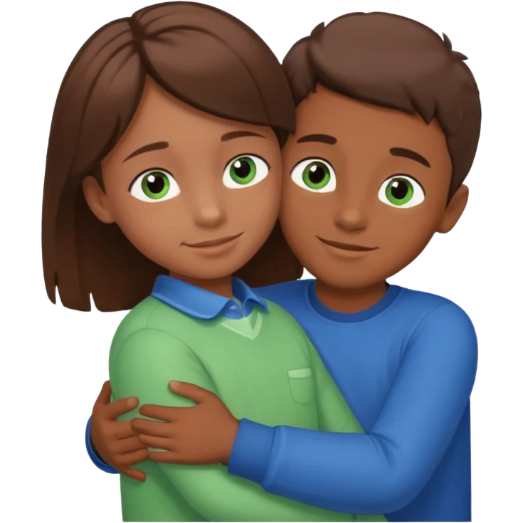 garcon grand brown aux yeux bleus câlin fille petite yeux verts cheveux brown  emoji