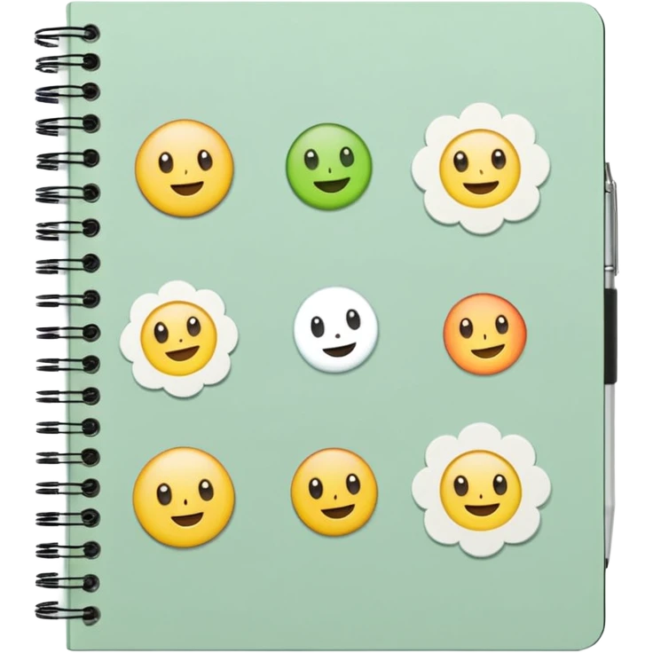 pale green note book with cute stickers emoji
