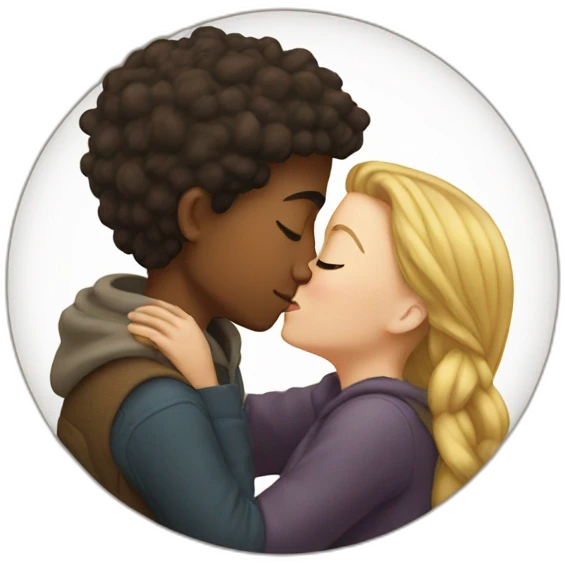 Brown boy kissing white girl emoji