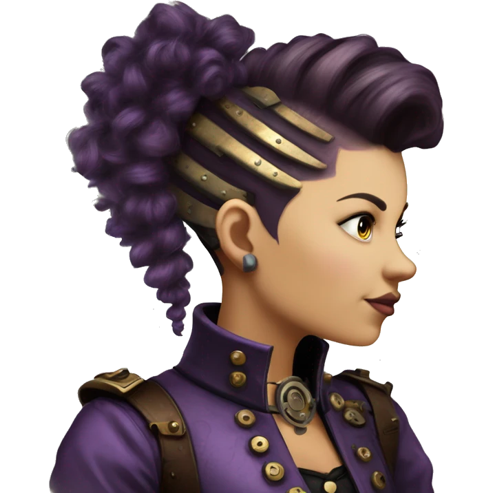 steampunk profile short hair faux-hawk mohawk purple Victorian on Caucasian girl with small nose round fat face emoji