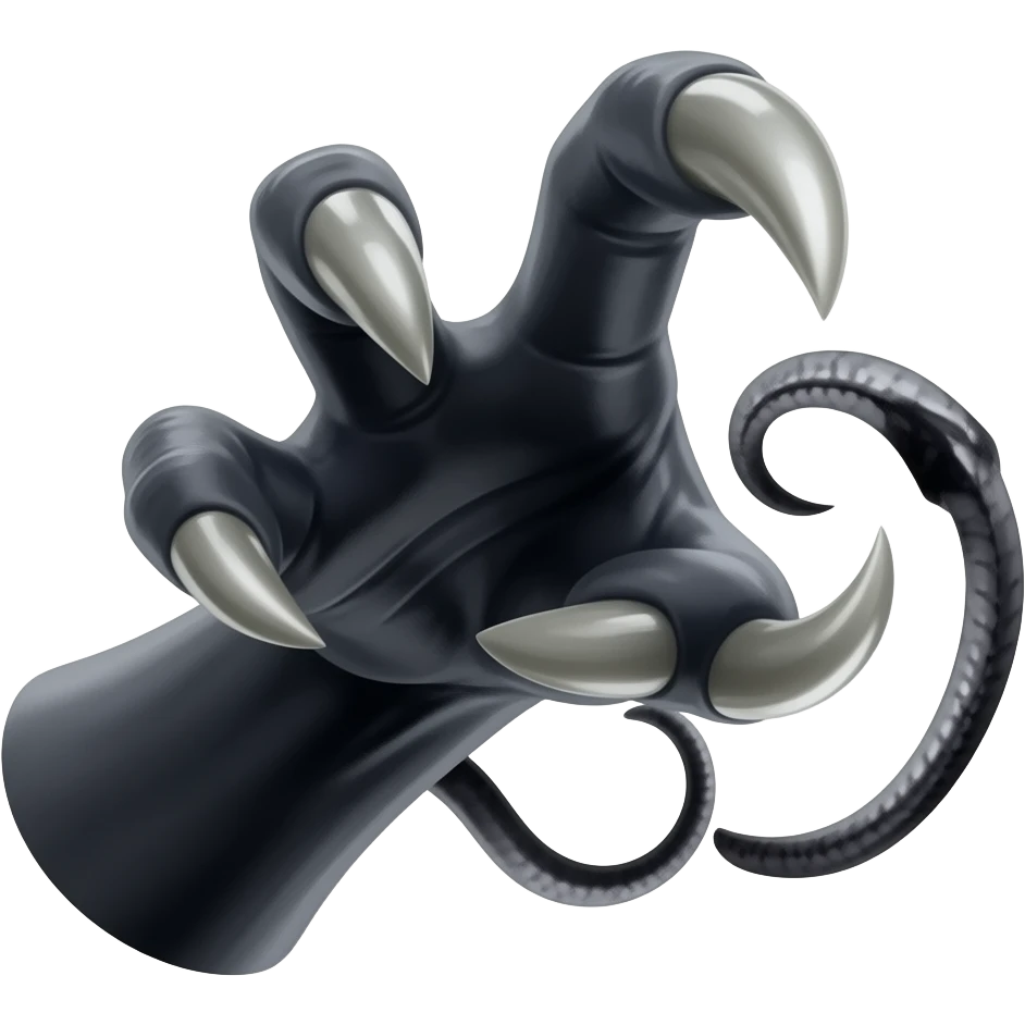 Long dark Demonic hand with sharp claws. Make the hand reach out to attack and slash towards the right of the image violently. Shift the perspective to a side profile to show the curvature and length of the claws more clearly. emoji