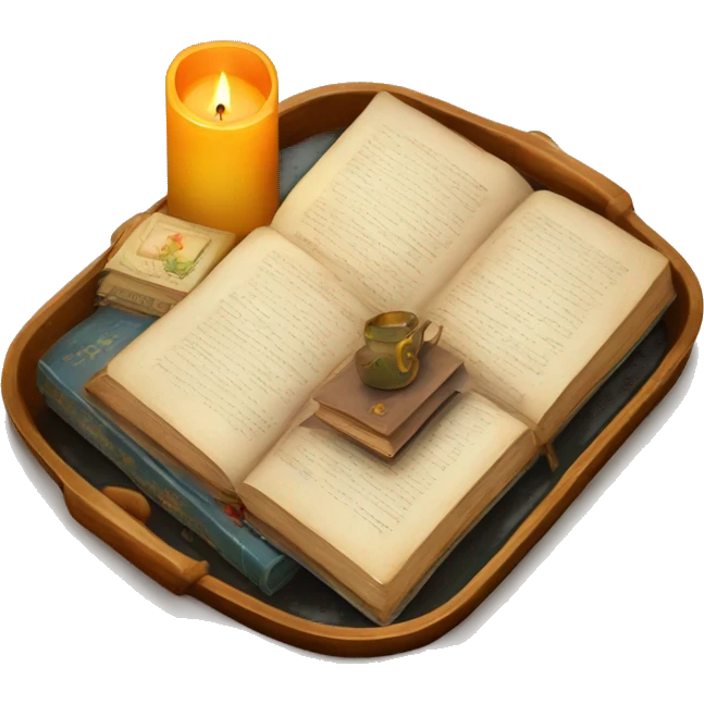 vintage tray with books and candle emoji