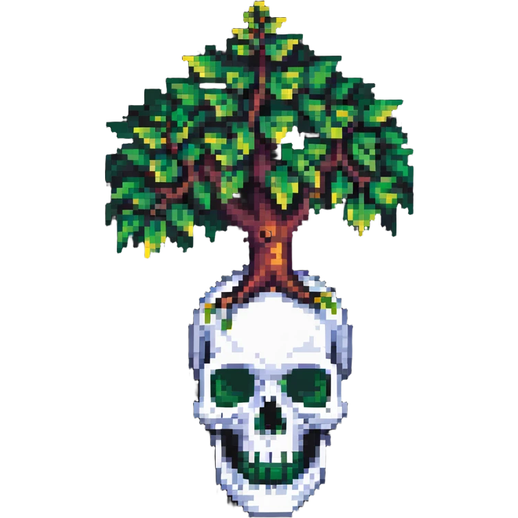 skull with leafy tree sprouting from the top emoji