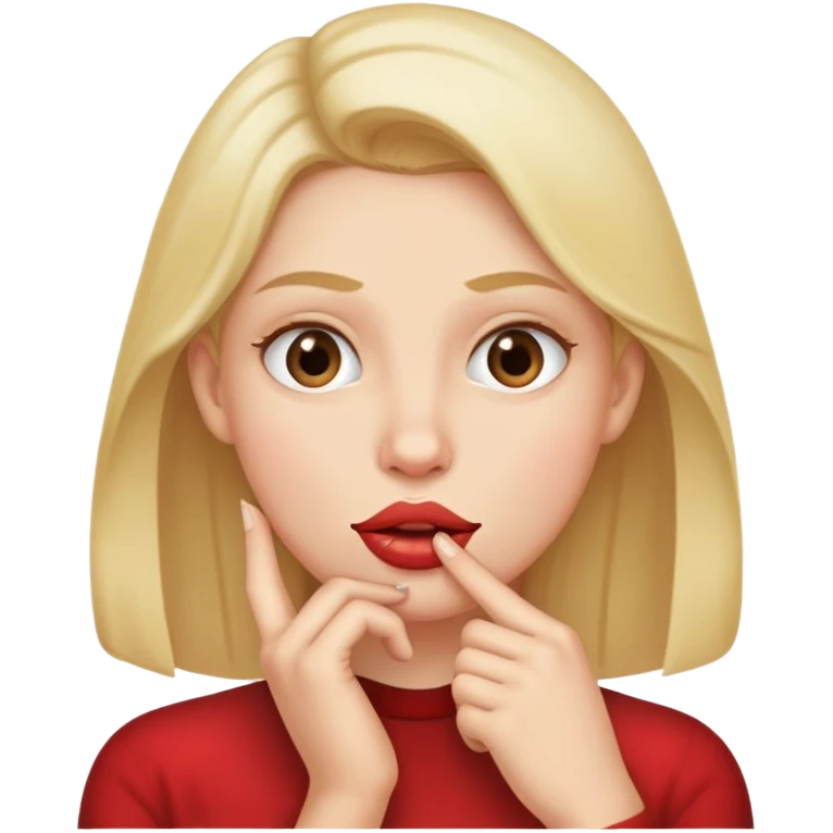 Face biting lip with hand on chin  emoji