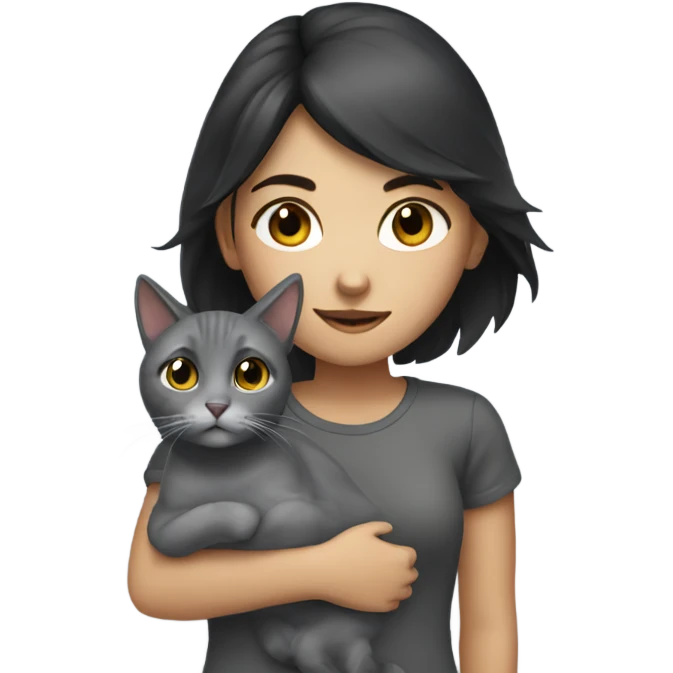 Girl with dark hair and grey cat emoji