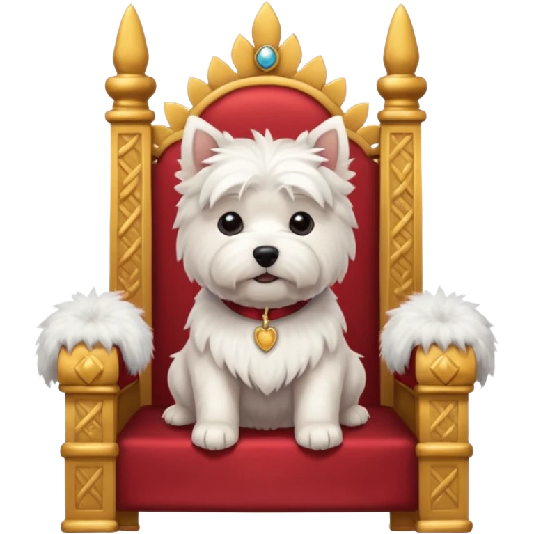 a cute west highland terrier sitting on a throne with other dogs below him emoji