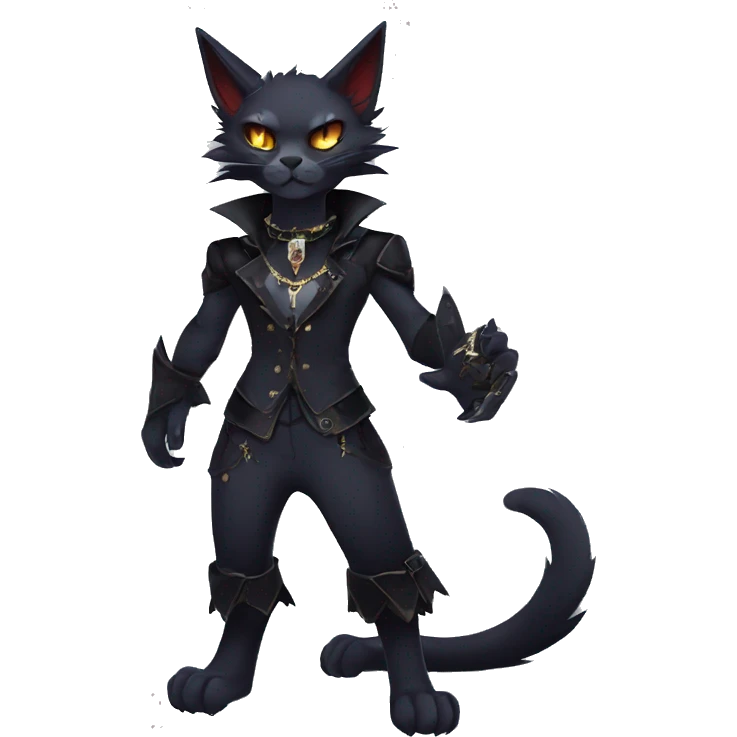 cool edgy anthro fantasy dark-shadow-themed animal vampiric cat hybrid Fakemon  with a collar full body emoji