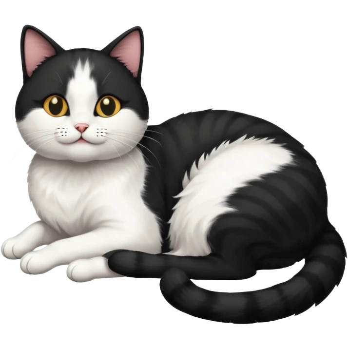 “A black and white cat lying on its back, basking in the sunlight.” emoji