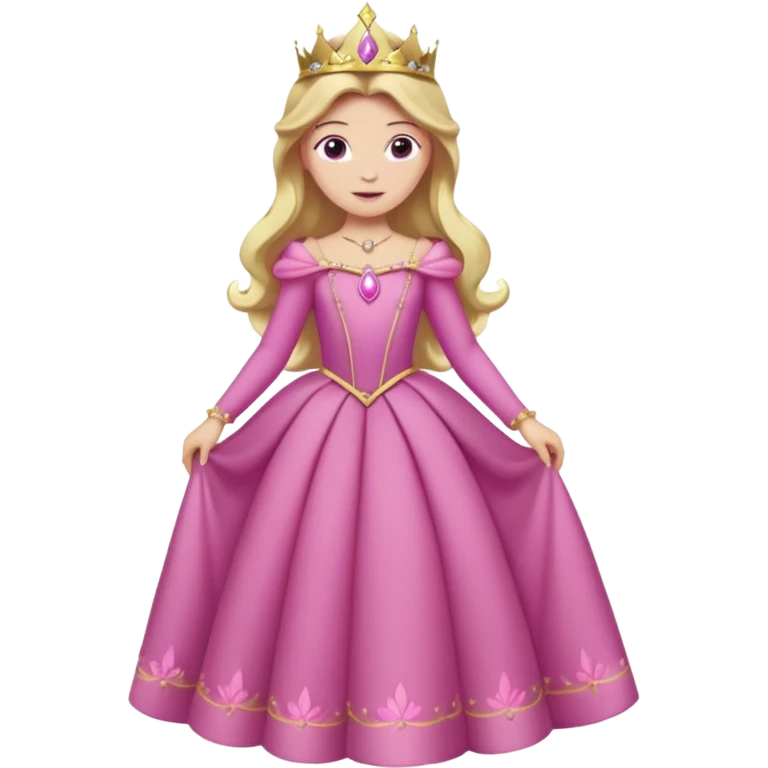 Princesa aurora Disney com vestido rosa escuro de manga comprida rosa claro com tiara pequena e dourada de corpo inteiro com olhos lilás emoji