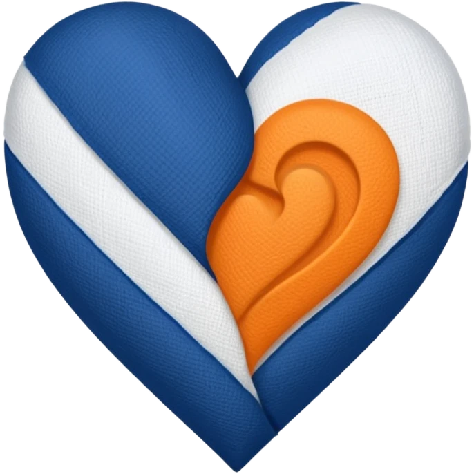 Half dark blue half orange heart split vertically, a white gauze stripe wrapping diagonally around the entire heart emoji