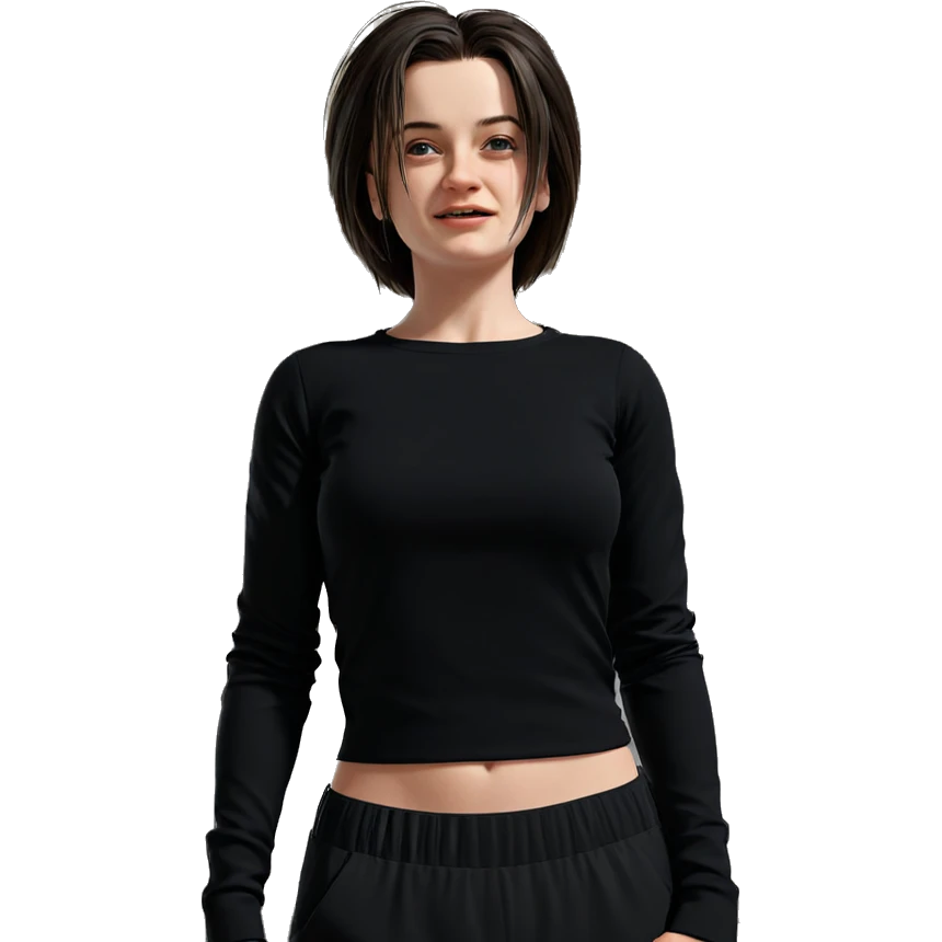 girl in black shirt indoors emoji