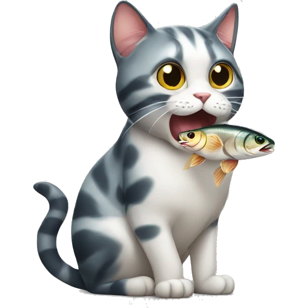 Cat eating a fish emoji