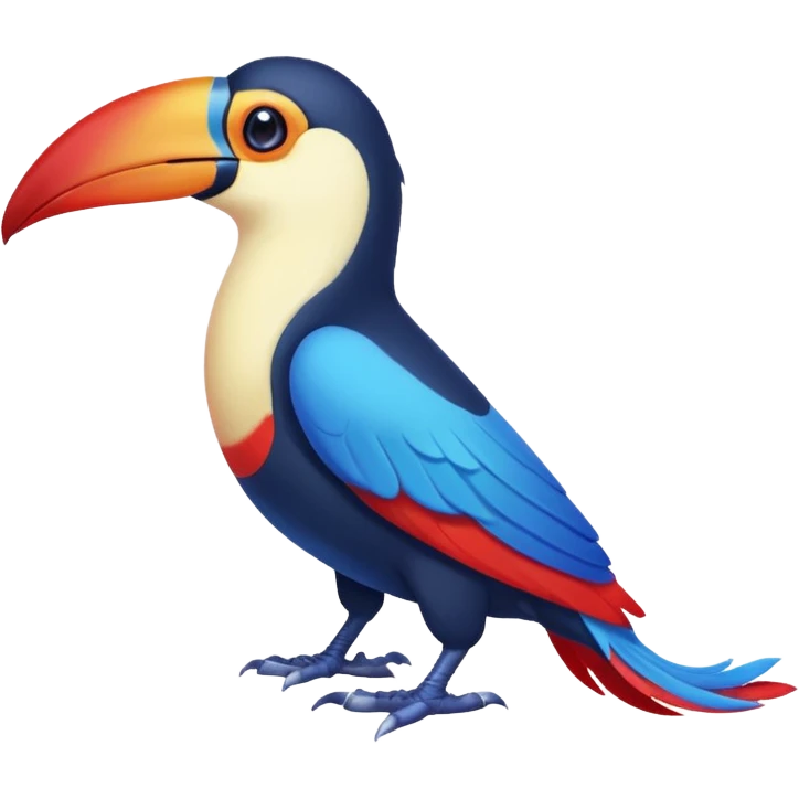 Blue tropical toucan-fakemon-bird, with red long beak, with a blue lizard-tail curled inwards, Genshin Impact’s Dusk Bird emoji