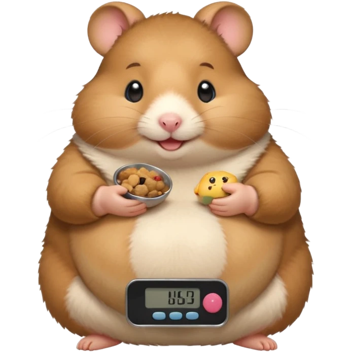 fat hamster holding pregnant belly smiling holding a tiny food scale emoji