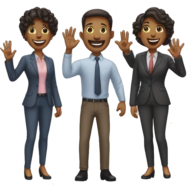 four office friends saying hurrah emoji