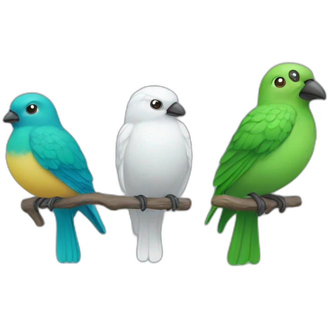4 bird the color are two Blue one White and one Green  emoji