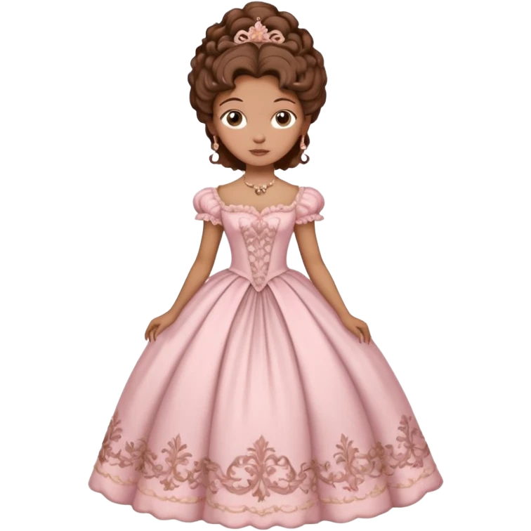 vintage rococo mixed woman with brown hair and light skin in a light pink beautiful gown emoji