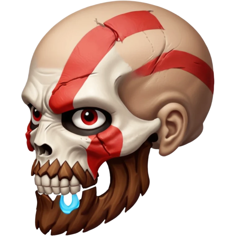 Visage de Kratos du jeu PlayStation a la perfection, c'est a dire que la marque rouge doit partir jusqu'à l'arrière du crâne  emoji