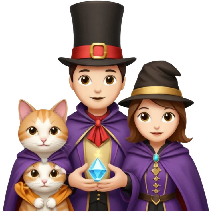 magician couple and their pet cat emoji