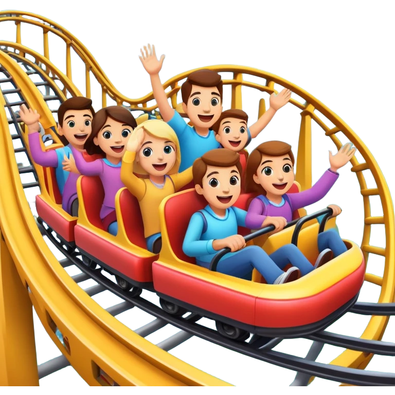 roller coaster with people riding, cheerful expressions emoji