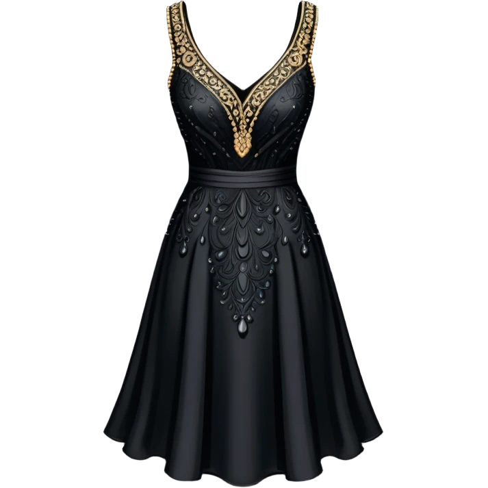 black beaded v-neck dress, isolated hanging, mid-length emoji