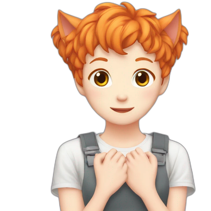 Ginger anime making heart with hands has cat ears emoji