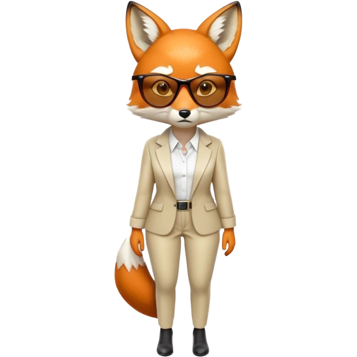serious anthropomorphised female fox in stylish outfit with sunglasses, looking sad, back facing the viewer, full-body view emoji