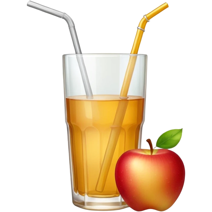 Apple juice in large glass with starw and a piece of apple at the side  emoji