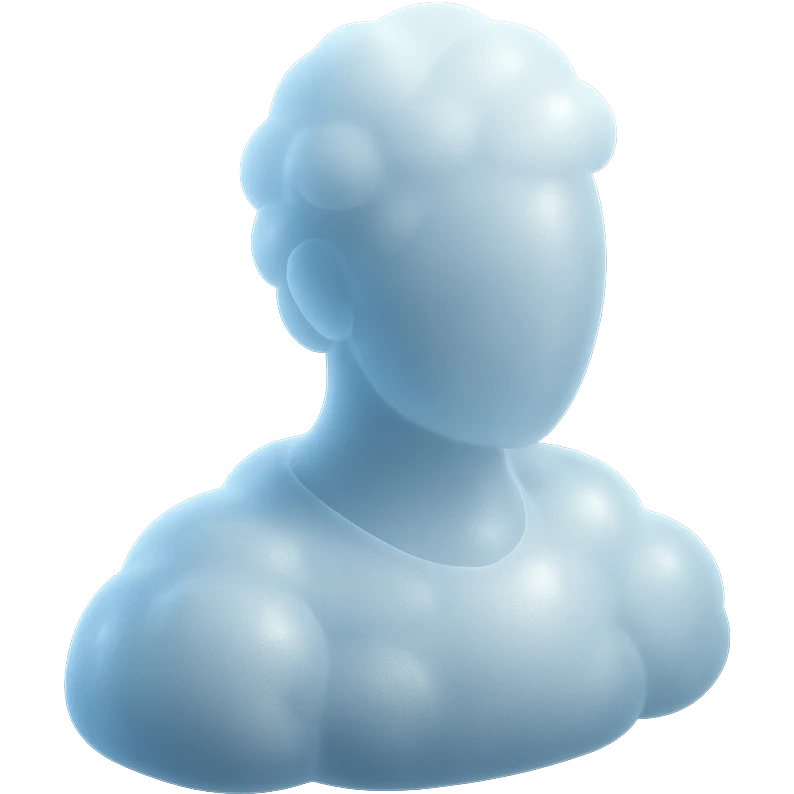 A person from the shoulders up, entirely composed of fluffy white convex clouds emoji