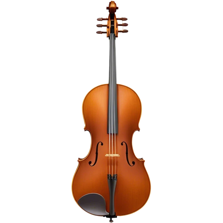 Create an elegant and refined emoji representing the Cremona cello with a Hans Klein HKCB bow. The design should feature the curved wooden body of the cello with a rich, glossy finish, capturing its classical shape and intricate details. The bow should be displayed with fine craftsmanship, highlighting the hair and the smooth, polished wooden stick. Include subtle musical notes floating around the instrument to emphasize its rich, melodic sound. Use deep wood tones like chestnut brown, gold accents for the fittings, and soft lighting effects to give the instrument a timeless, professional feel. The background should be transparent. emoji