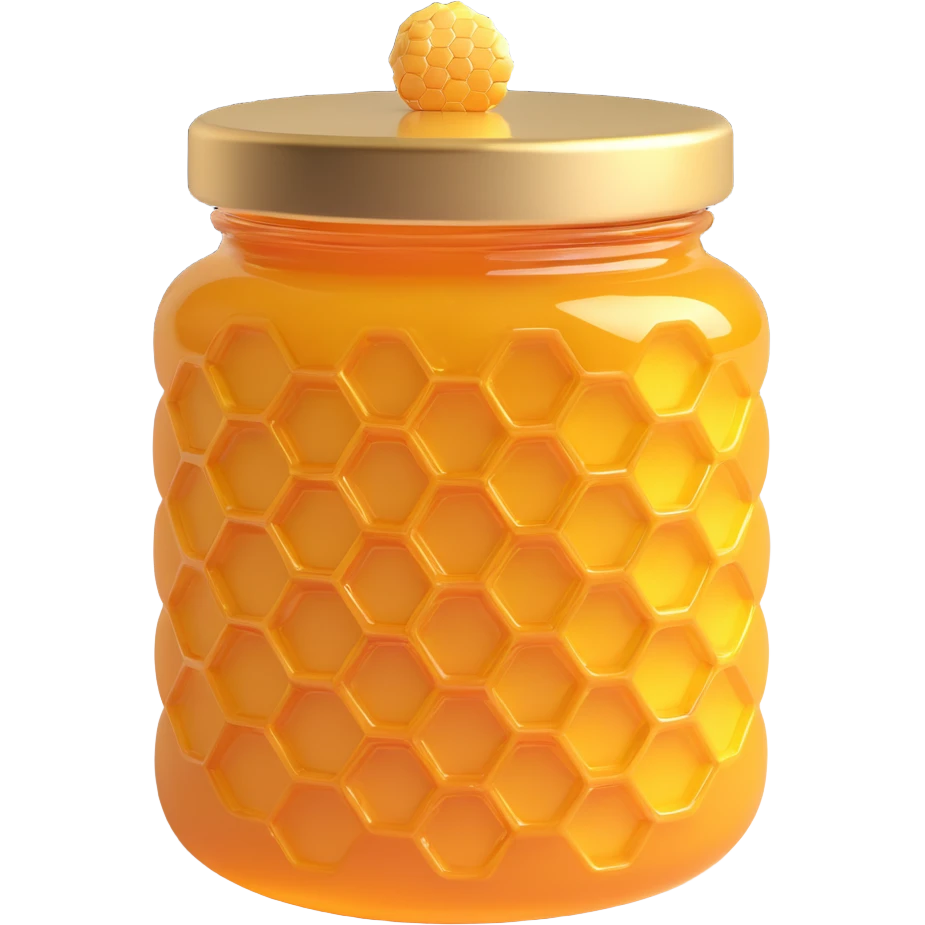 3D emoji style honey jar, with a honeycomb pattern on the jar, golden honey, simple and expressive emoji