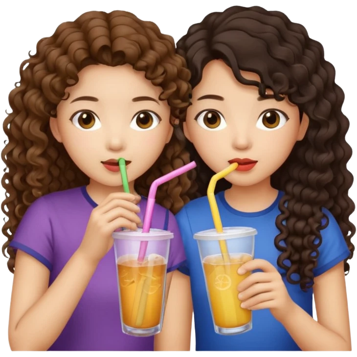 Two girls drinking they’re both Asian but one has curly brown hair and the other has long dark hair emoji