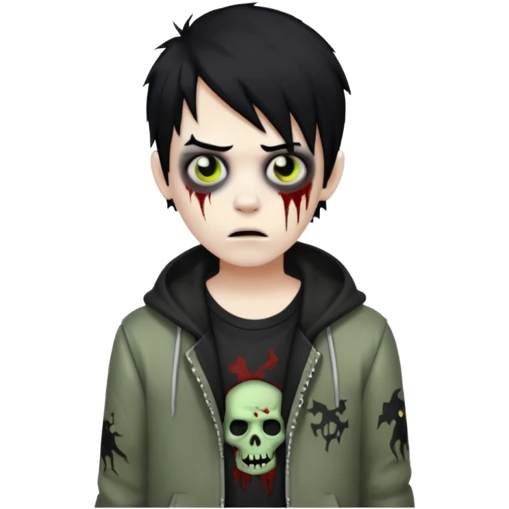 boy zombie with black hair, wearing emo clothes emoji