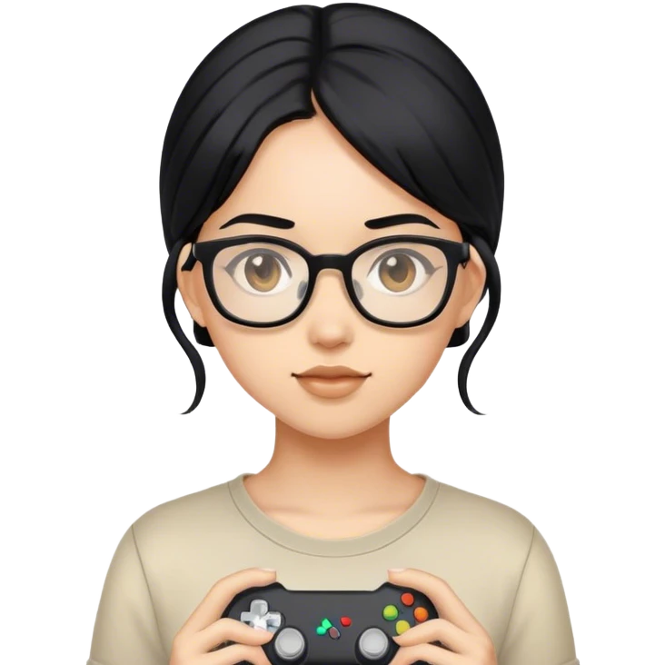 gamer, black hair girl with glasses emoji