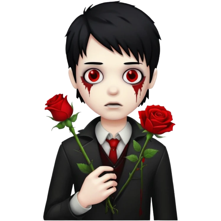boy zombie with black hair emo and rose emoji