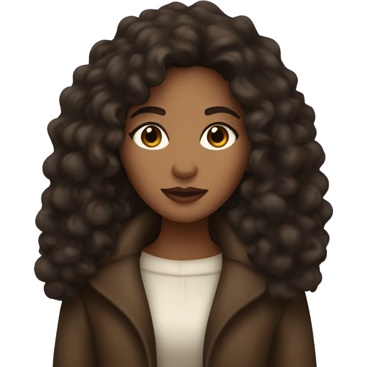 pretty brown woman with long dark curly hair and fur coat on emoji