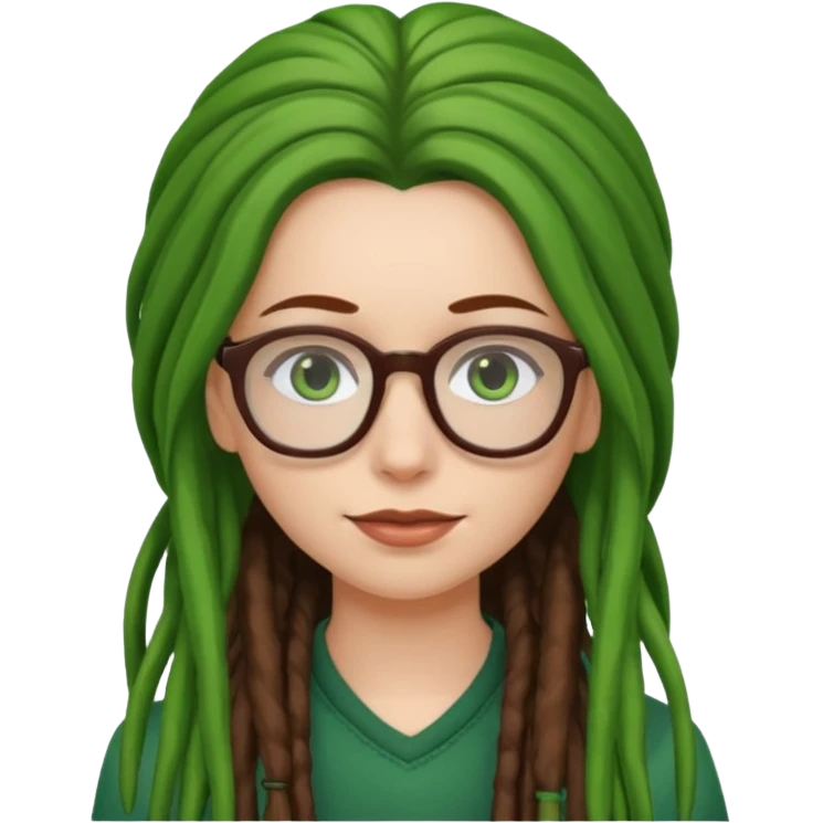 A white Girl with glasses,Brown long hair, grenn dredd emoji