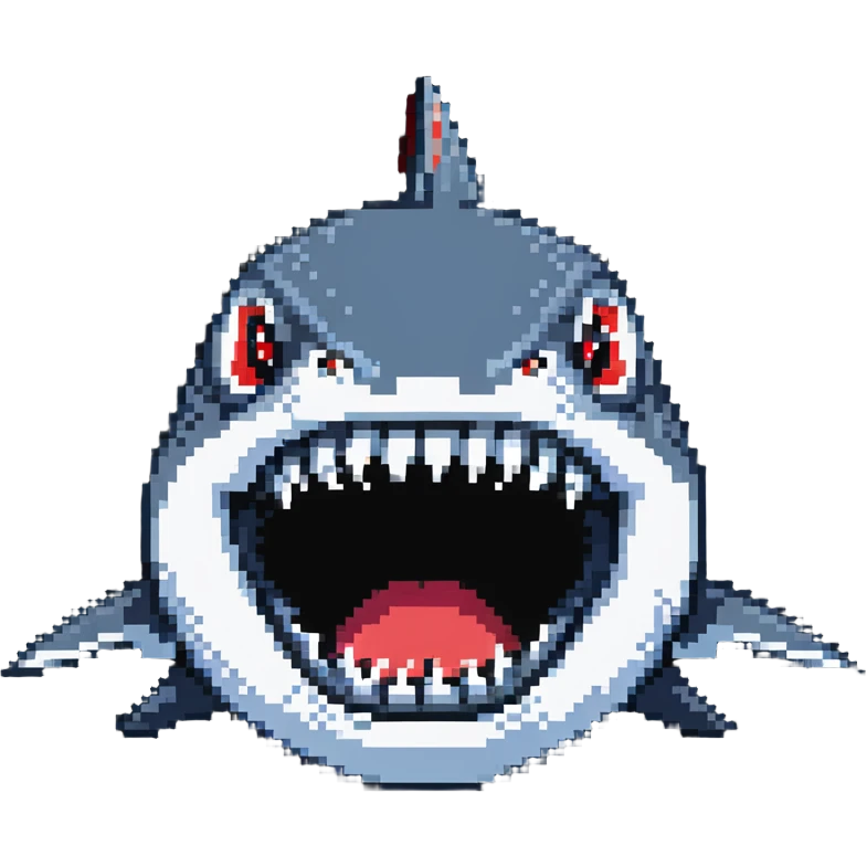 shark with big white teeth shown prominently in a menacing face-on view emoji
