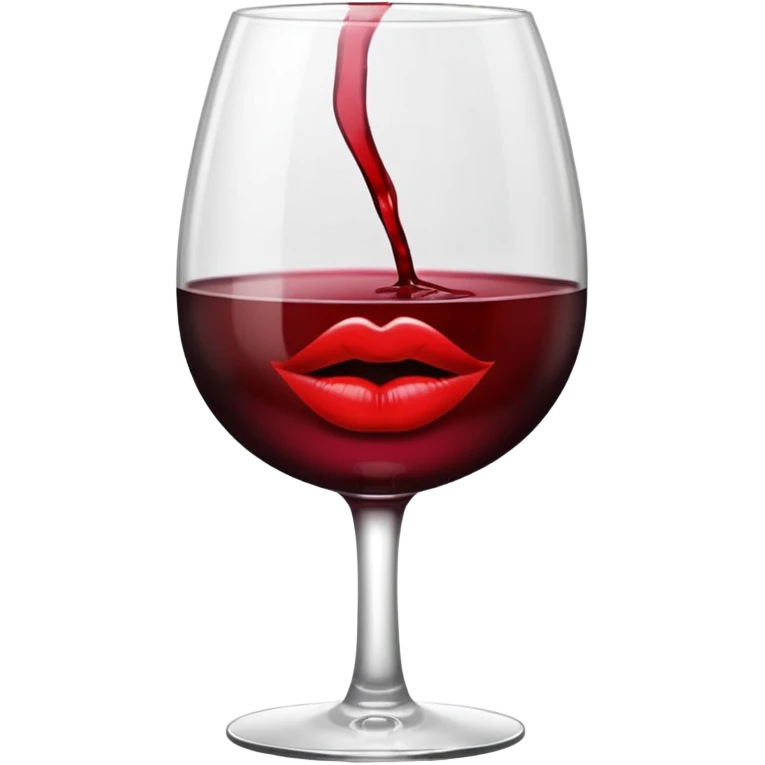 wine glass half full of red wine with a lipstick kiss print on the rim emoji