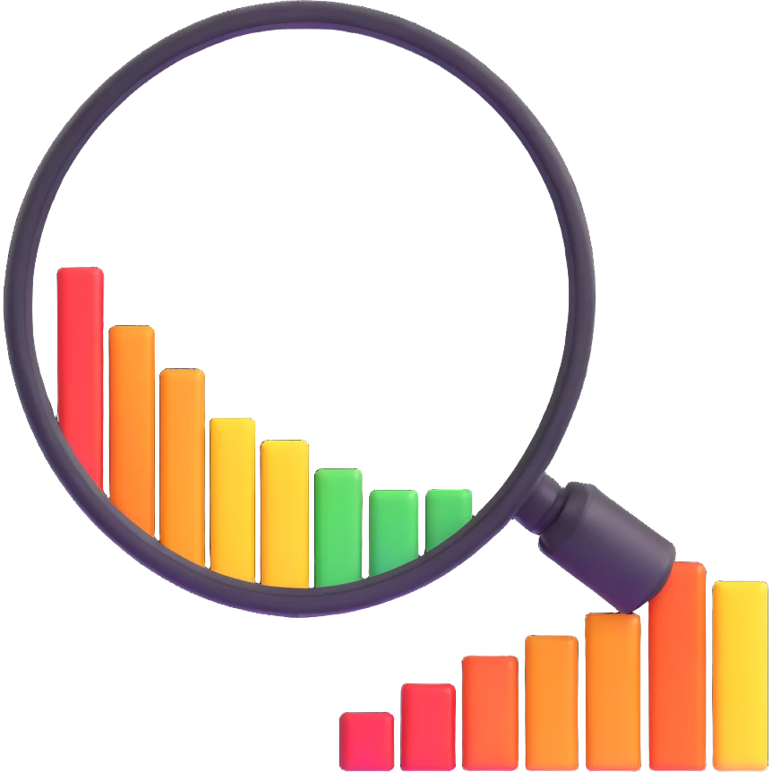 business research with magnifying glass and bar chart emoji