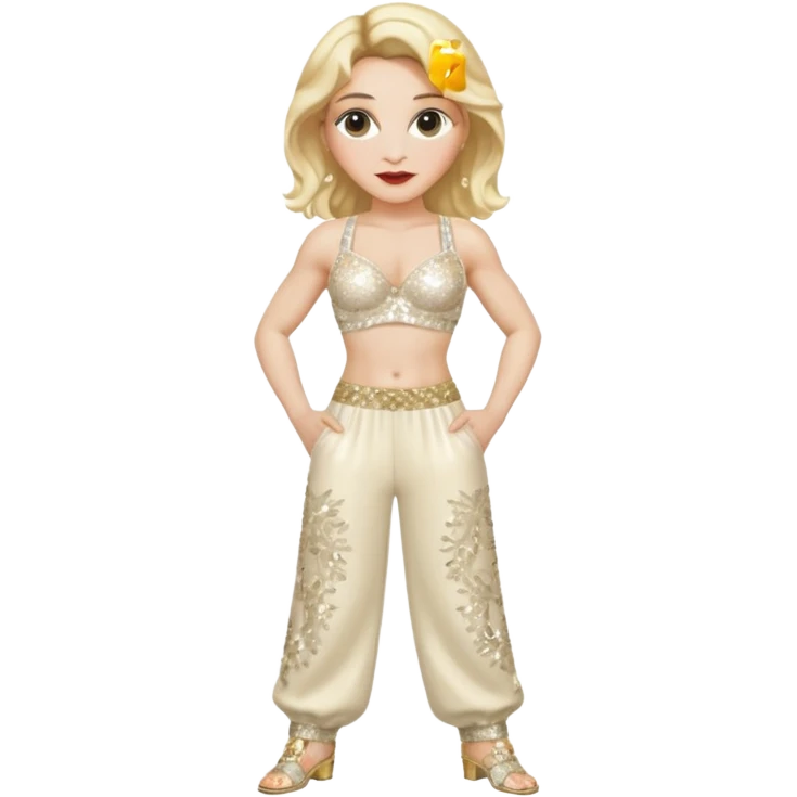 Madonna with blonde hair, cream sequin bra, cream sequin baggy pants emoji