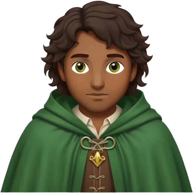 medieval outfit worn by a DnD themed fantasy character. basic linen shirt with a thick wool cloak. clothes only above the waist. The clothes full waist. The character's haven't arms. character is dark brown hair green eyes long wavy hair brown-skinned man. emoji