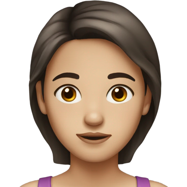 Girl with dark brown hair, brown eyes, very light freckles emoji