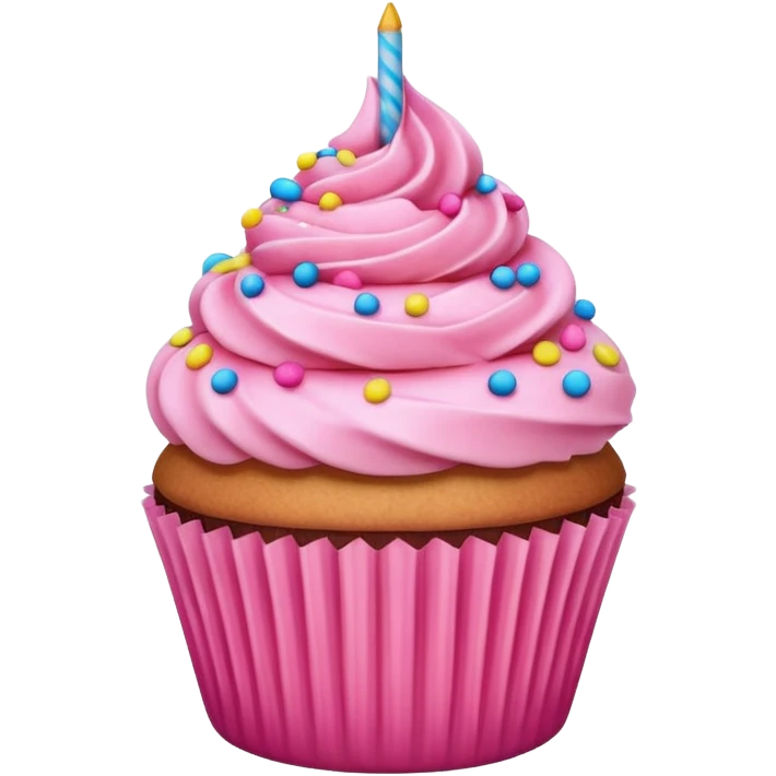 cupcake with pink icing, sprinkles emoji